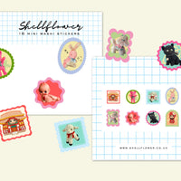 Collection of Shellflower mini washi stickers on a grid background
