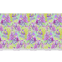 Colorful coral pattern fabric with a ruler at the bottom