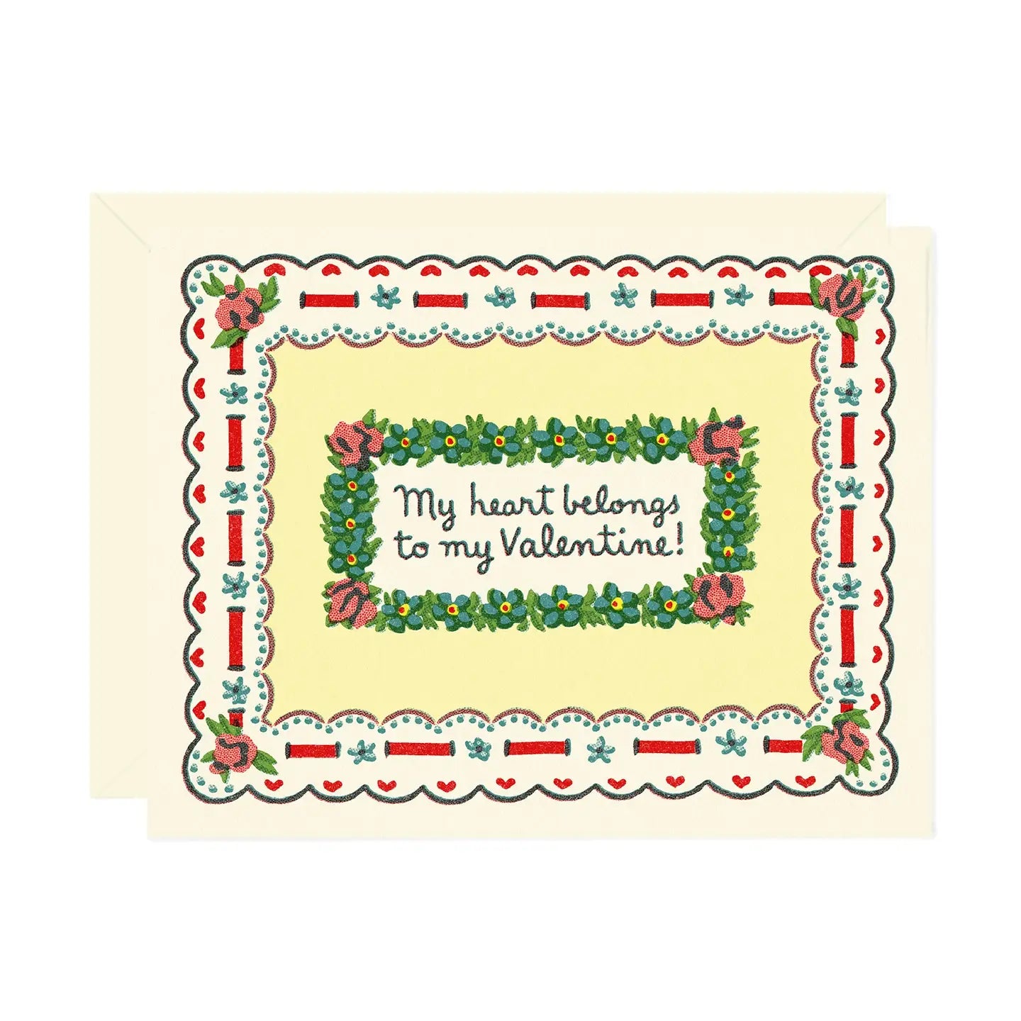 Valentine's Day card with floral design and text on a beige background