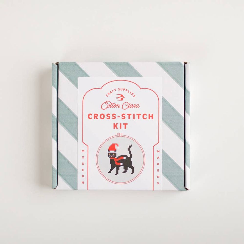 Cross stitch packaging with cat motif