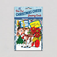 Pack of Christmas greeting cards with a reindeer design on a gray background