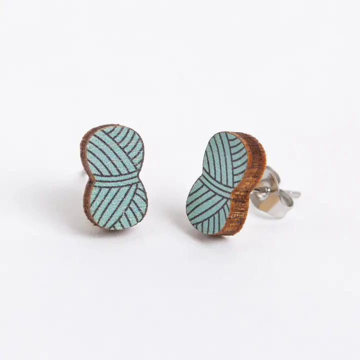 Yarn ball wooden earrings
