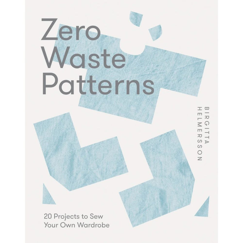 Book cover of 'Zero Waste Patterns' with blue fabric patterns and text on a white background