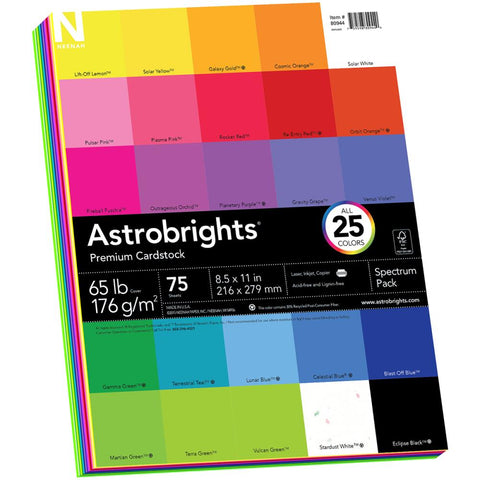 Astrobrights Cardstock, Spectrum, 8.5 Inch x 11 Inch - 75 sheets