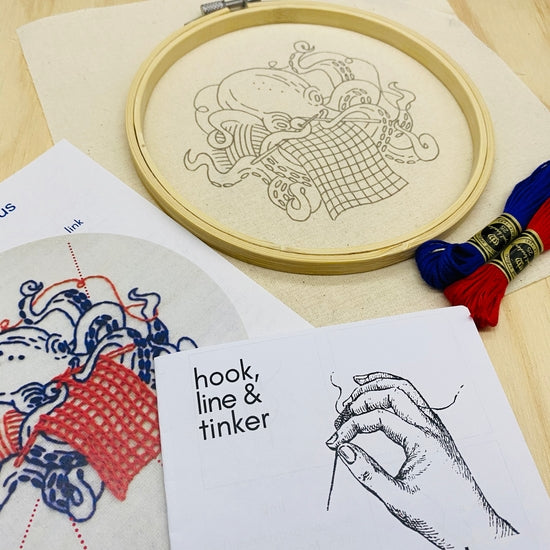 Industrious Octopus Embroidery Kit Kit Hook, Line & Tinker