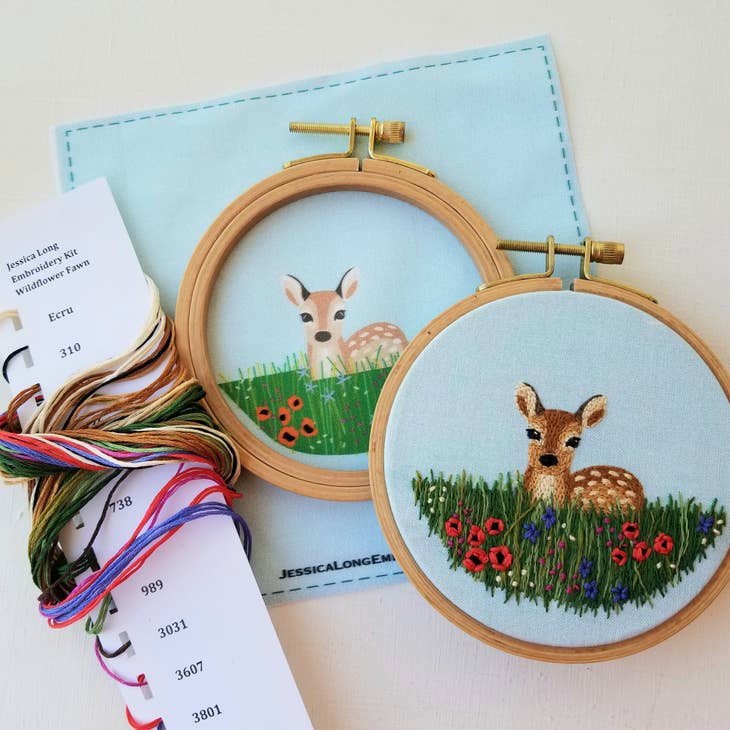 Wildflower Fawn Embroidery Kit Kit Jessica Long Embroidery
