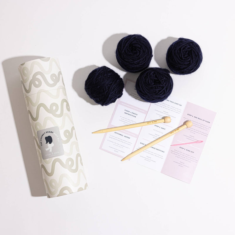 Knit Kit - The Chunky Scarf in Midnight Blue Kit Smoke & Slate