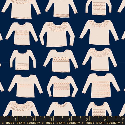 Jolly Darlings My Favorite Sweater by Ruby Star Society in Navy Metallic Fabric Ruby Star Society