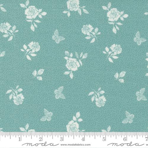 Garden Society Beach Rose by Moda Fabric in Teal Fabric Moda Fabrics