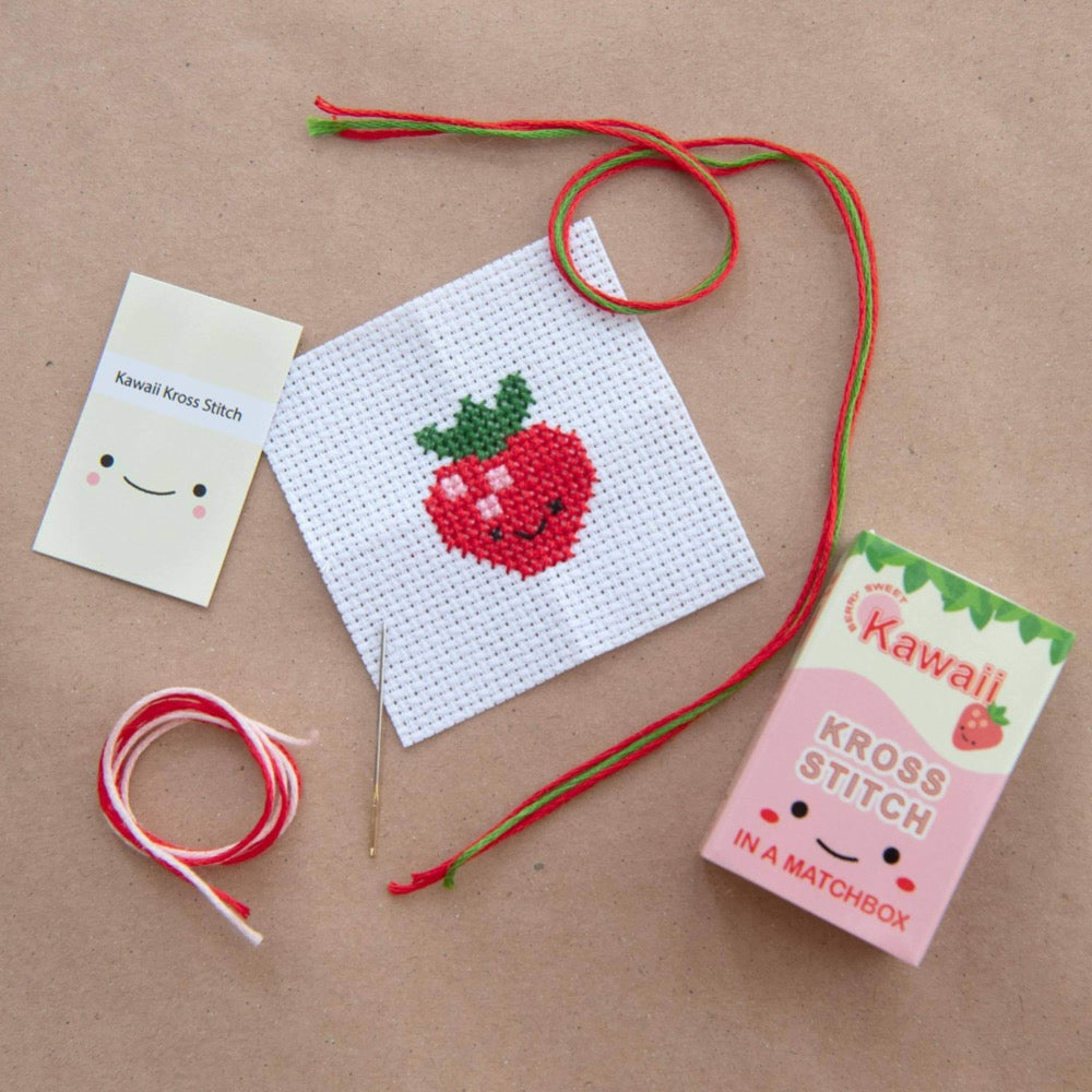 Kawaii Strawberry Mini Cross Stitch Kit In A Matchbox Kit Marvling Bros Ltd