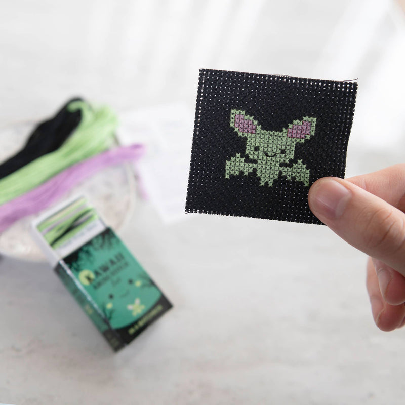 Kawaii Halloween Bat Cross Stitch Kit in a Matchbox Ornament Marvling Bros Ltd
