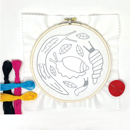 Budgie Goods Slug Embroidery Kit Components