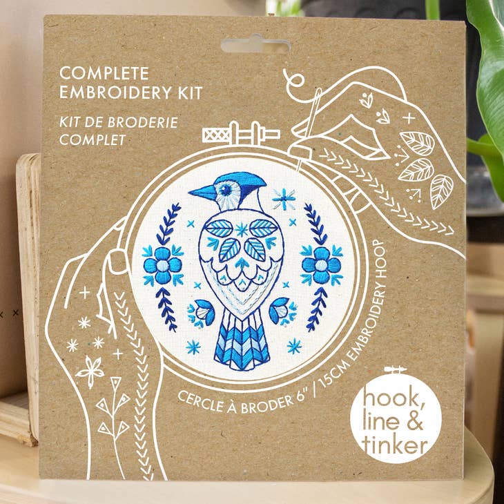 Folk Art Bluejay Embroidery Kit Kit Hook, Line & Tinker