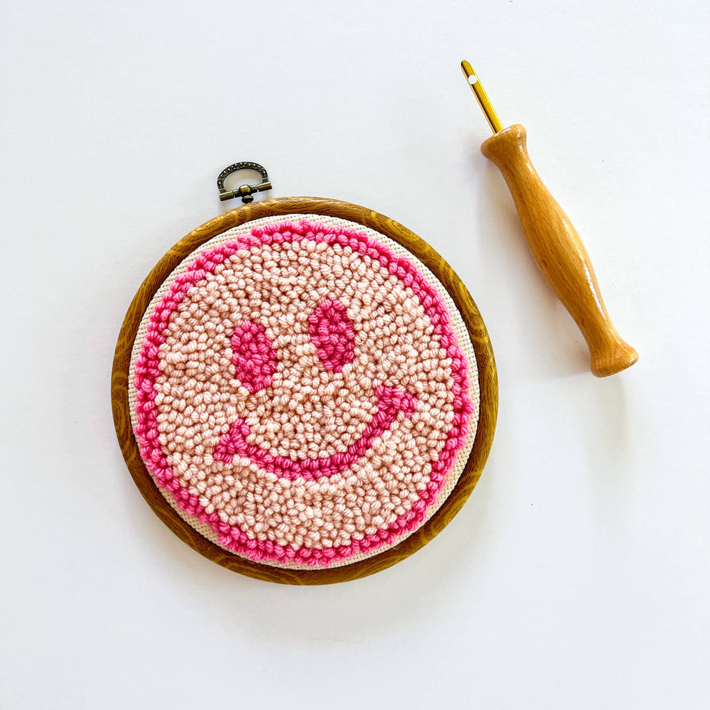 Beginner Punch Needle Kit - Pink Smiley