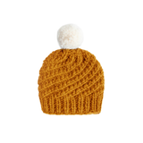 Luca Pom Hat Knitting Kit in Mustard Yellow/Ivory White