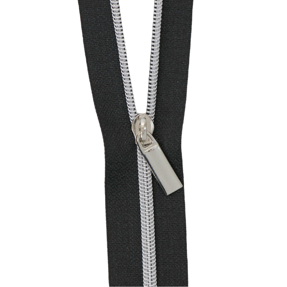 Black #3 Nylon Coil Zipper: 3 yds with 9 pulls Notions Brooklyn Craft Company Nickel
