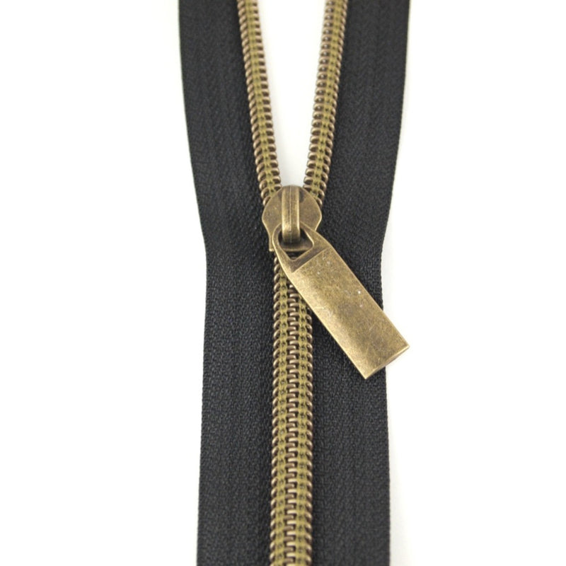 Black #5 Nylon Coil Zipper: 3 yds with 9 pulls Notions Brooklyn Craft Company Antique