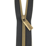 Black #5 Nylon Coil Zipper: 3 yds with 9 pulls