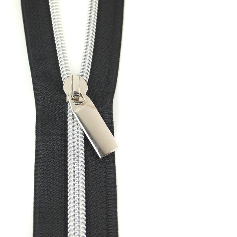 Black #5 Nylon Coil Zipper: 3 yds with 9 pulls Notions Brooklyn Craft Company Nickel