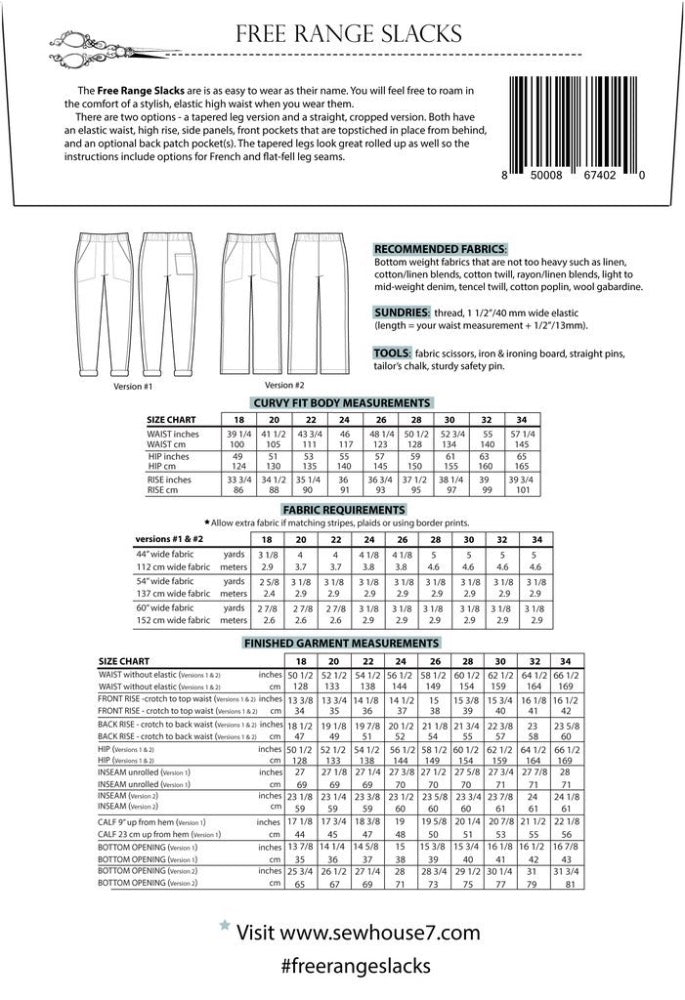 Free Range Slacks Pattern (Sizes 18-34)