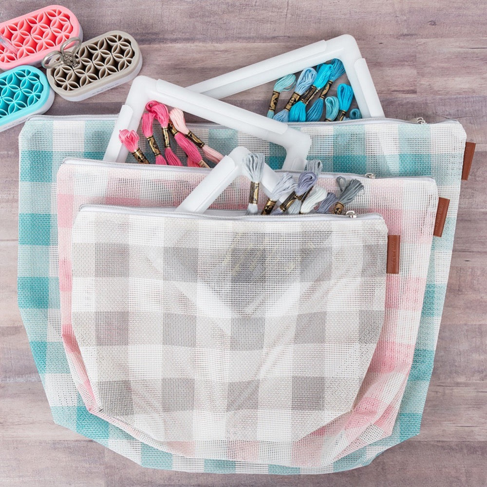 Gingham Mesh Project Bag Set Storage Brooklyn Craft Company