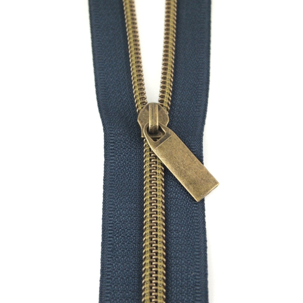 Navy #5 Nylon Coil Zipper: 3 yds with 9 pulls Notions Brooklyn Craft Company Antique