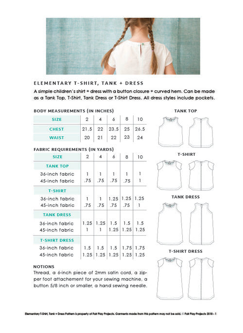 Elementary T-Shirt, Tank, and Dress Pattern
