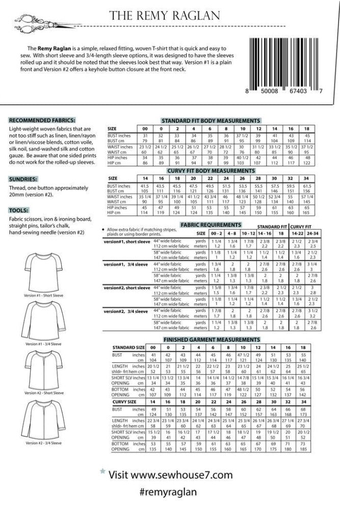 Remy Raglan Top Pattern Pattern Sew House Seven