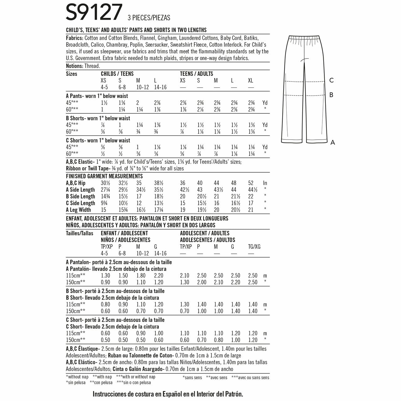Simplicity Pattern s9127/1520a Unisex Sleepwear Pattern Simplicity
