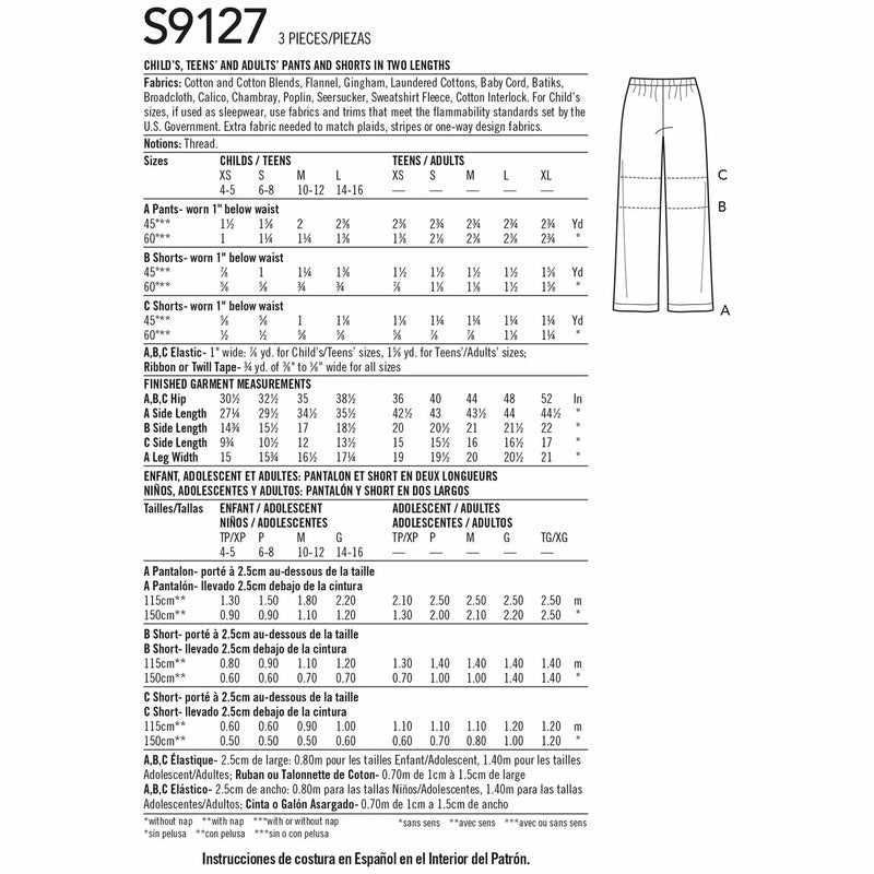 Simplicity Pattern s9127/1520a Unisex Sleepwear Pattern Simplicity