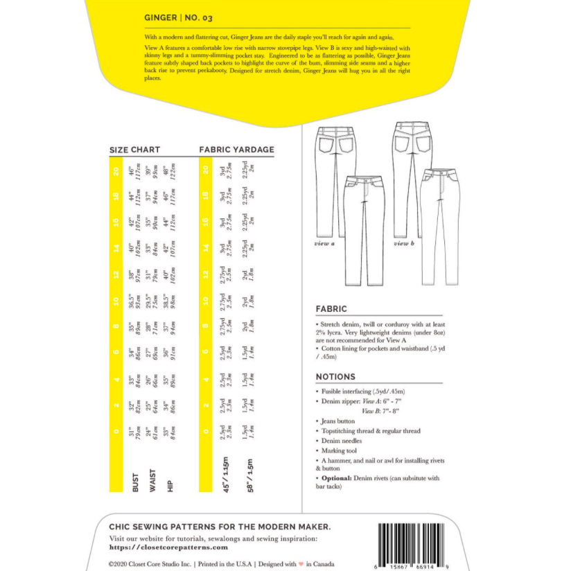 Ginger Skinny Jeans Pattern Pattern Closet Core Patterns