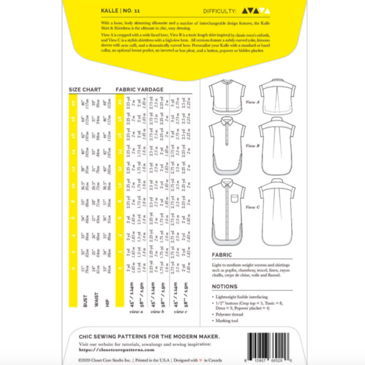 Kalle Shirt & Shirtdress Pattern Pattern Closet Core Patterns