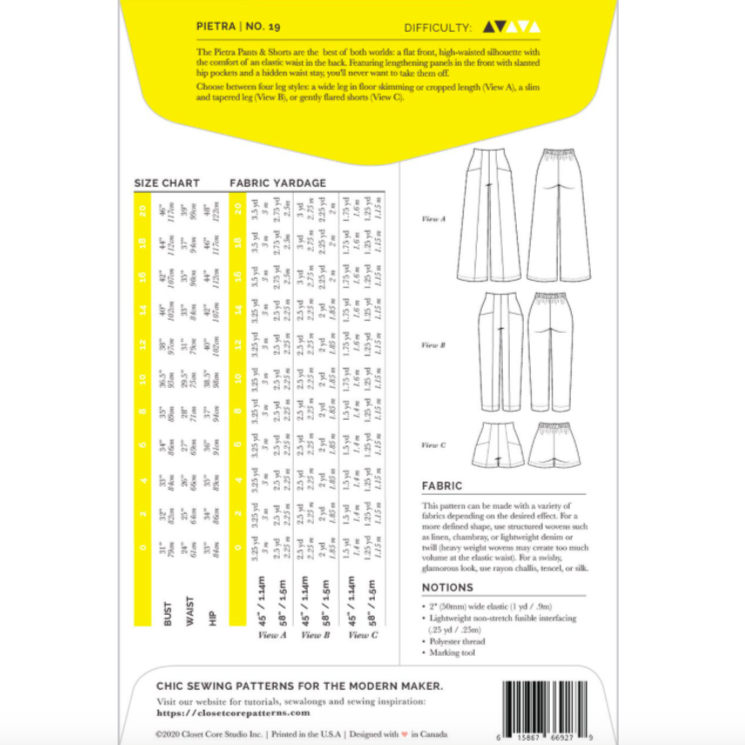 Pietra Pants & Shorts Pattern Pattern Closet Core Patterns