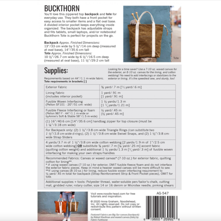 Buckthorn Backpack & Tote Pattern