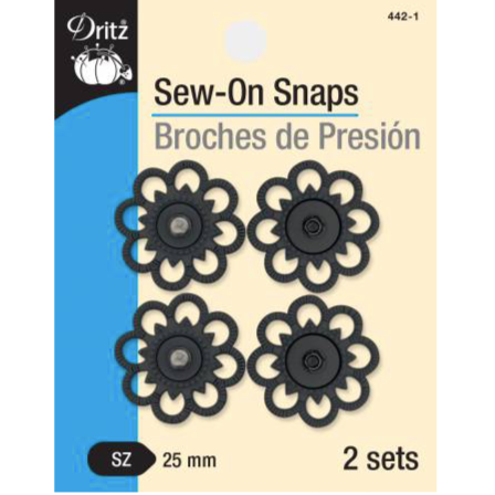 Sew On Flower Snaps - Black