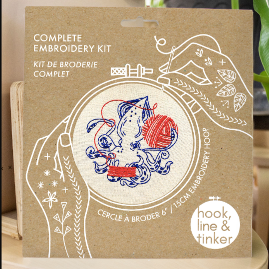 Squid Balling Yarn Embroidery Kit Kit Hook, Line & Tinker
