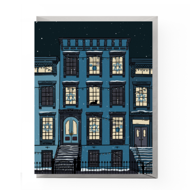 Hanukkah Brownstone Card - Boxed Set of 6 Greeting Cards Boss Dotty Paper Co
