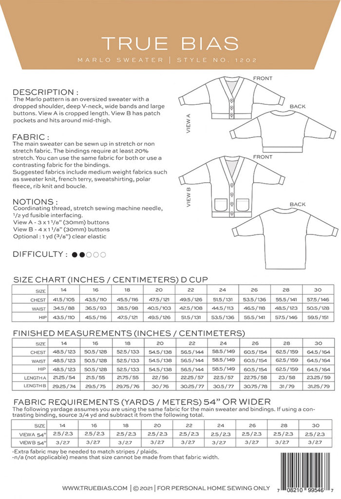 Marlo Sweater Pattern 14-30 Pattern True Bias