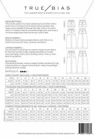 Lander Pant & Short Pattern 0-18 Pattern True Bias
