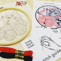 Knitten' Kitten Embroidery Kit Kit Hook, Line & Tinker