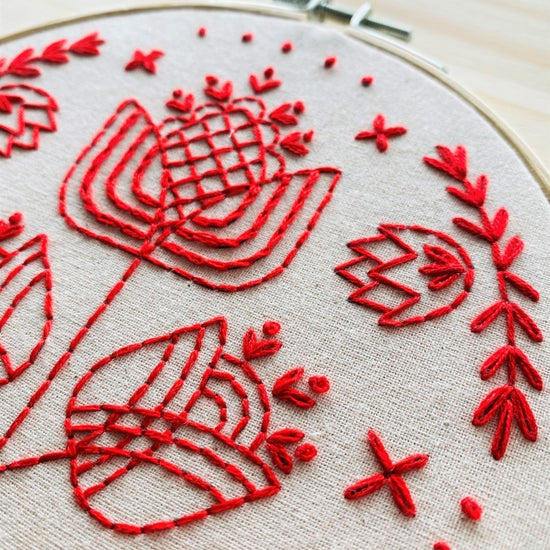 Tulips in Symmetry Embroidery Kit Kit Hook, Line & Tinker