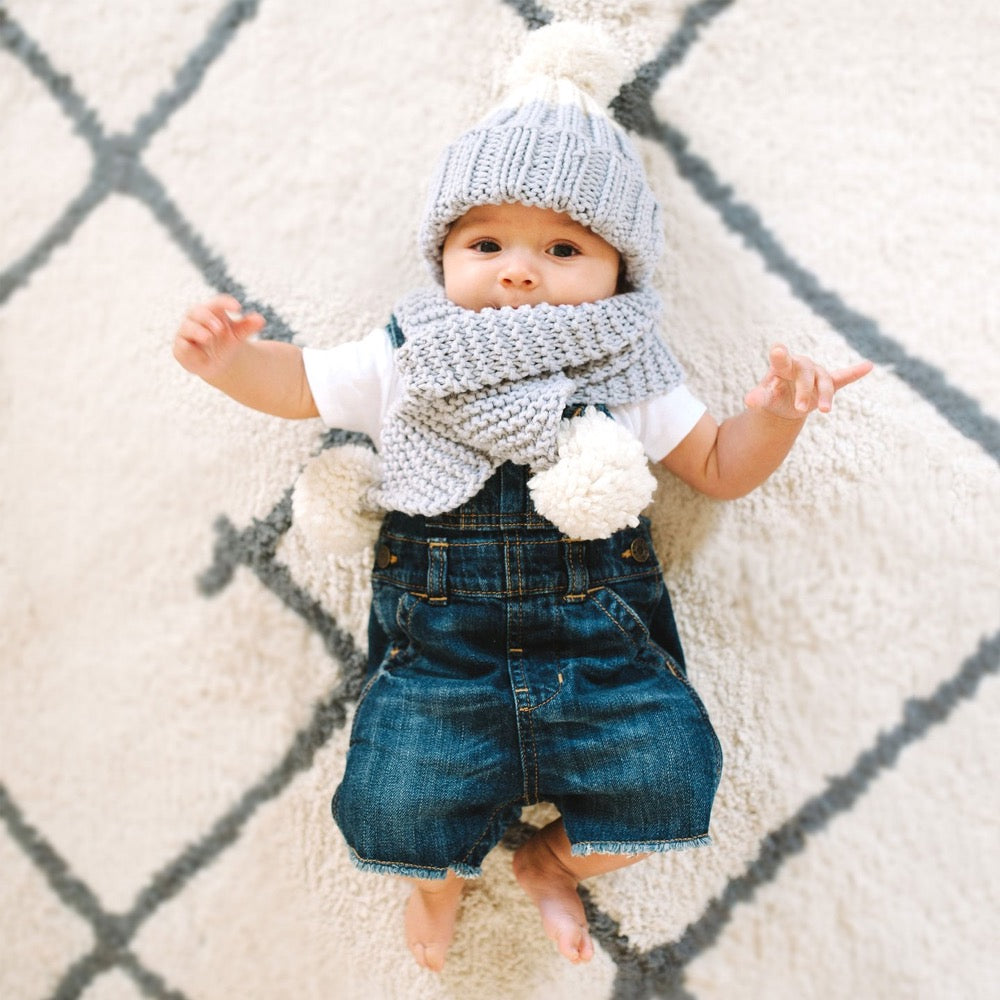 Snowdrops Child Beanie and Scarf Knitting Kit - Natural White/Peach Pink Kit Stitch & Story