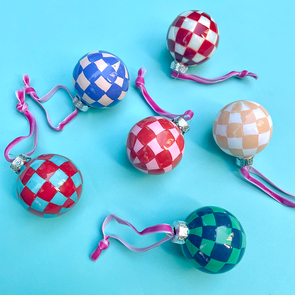 Colorful Checkered Ball Ornaments