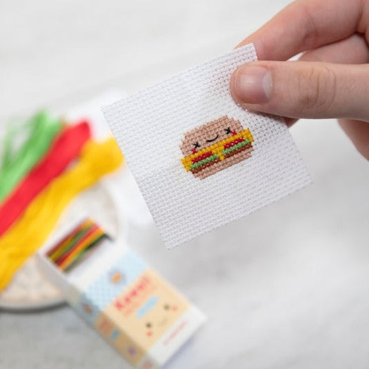 Kawaii Burger Cross Stitch Kit In A Matchbox Kit Marvling Bros Ltd