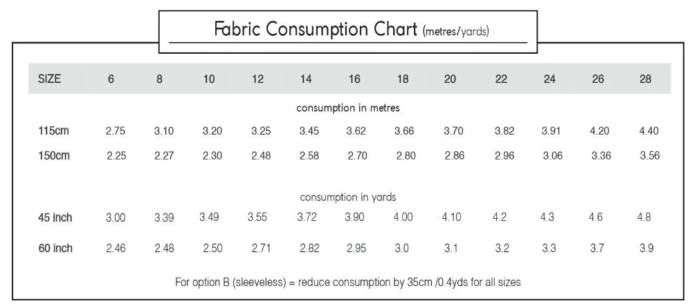 zadie yardage chart