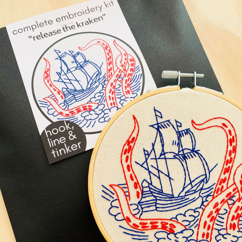 Release the Kraken Embroidery Kit Kit Hook, Line & Tinker