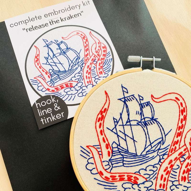 Release the Kraken Embroidery Kit Kit Hook, Line & Tinker