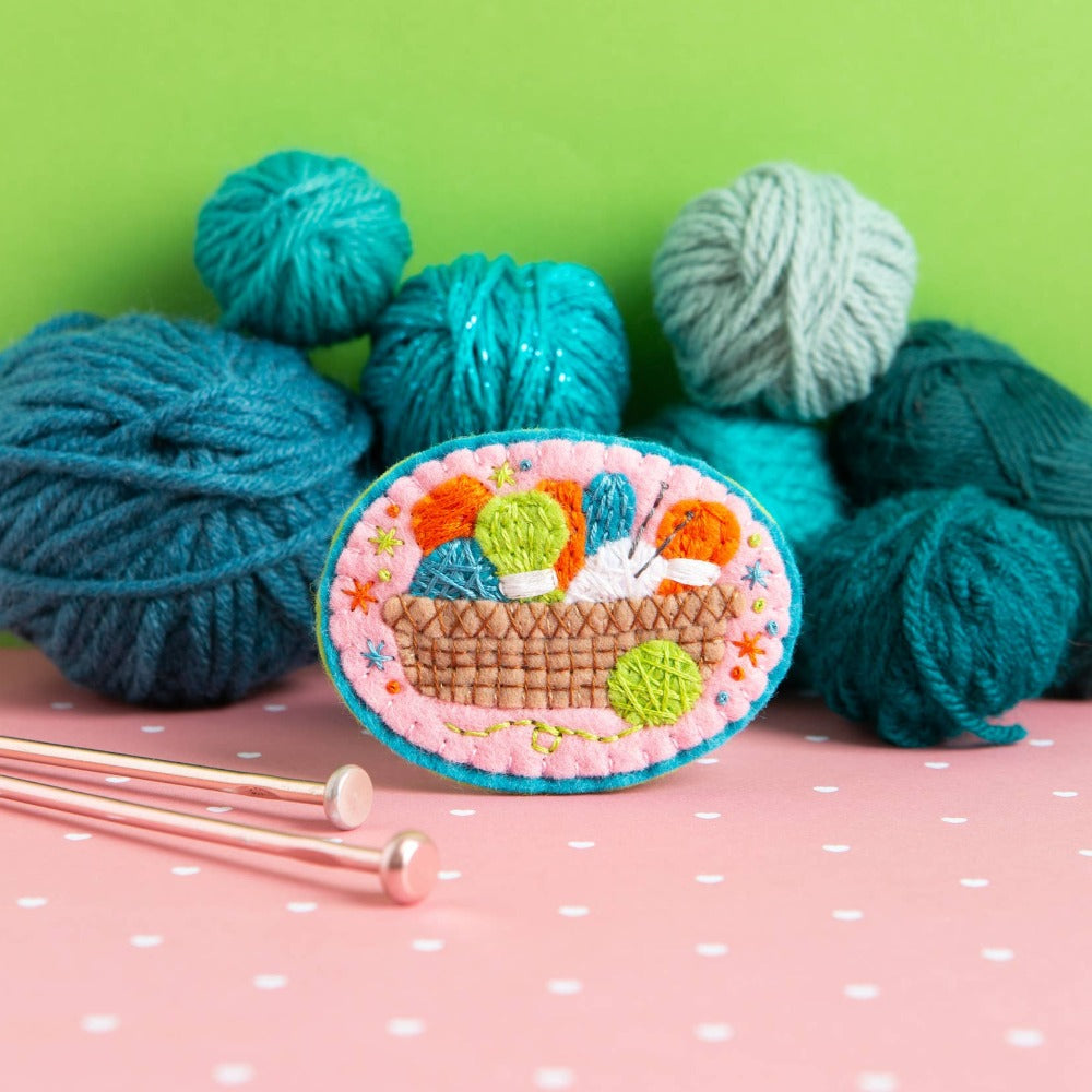 Knitting Basket Brooch Felt Craft Kit