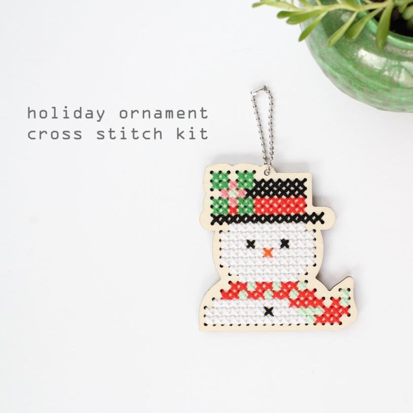 Frosty Snowman Wood Ornament Cross Stitch Kit