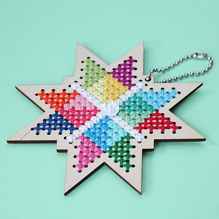 Holiday Star Wood Ornament Cross Stitch Kit